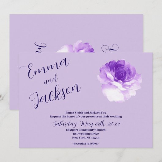 Faire-part de mariage écriture Fleur Violette (Devant / Derrière)