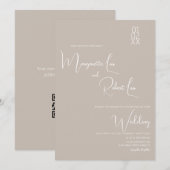 Faire-part de mariage écriture ruban blanc bronzé  (Devant / Derrière)