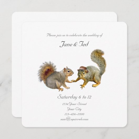 Faire-part de mariage écureuils (Devant / Derrière)