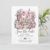 faire-part de mariage église rose aquarelle (Debout devant)