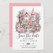 faire-part de mariage église rose aquarelle (Devant / Derrière)