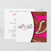 Faire-part de mariage électrique Fuscia Paisley (Devant / Derrière)