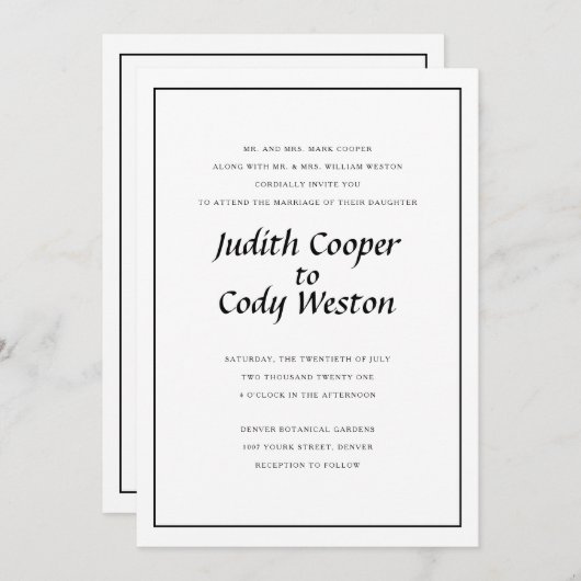 Faire-part de mariage élégamment minimaliste (Devant / Derrière)