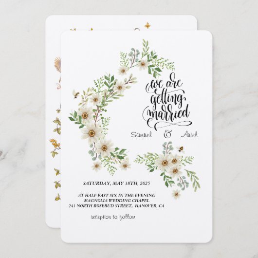 Faire-part de mariage Élégance à feuillage persist (Devant / Derrière)