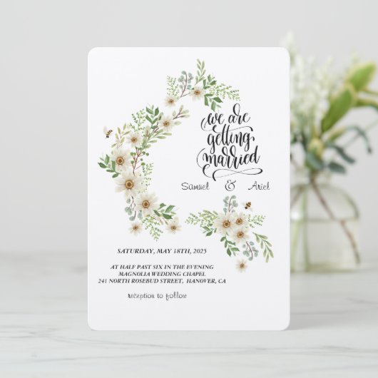 Faire-part de mariage Élégance à feuillage persist (Debout devant)