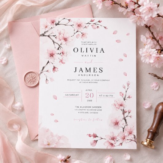 Faire-part de mariage Élégance Cerisier en Fleurs