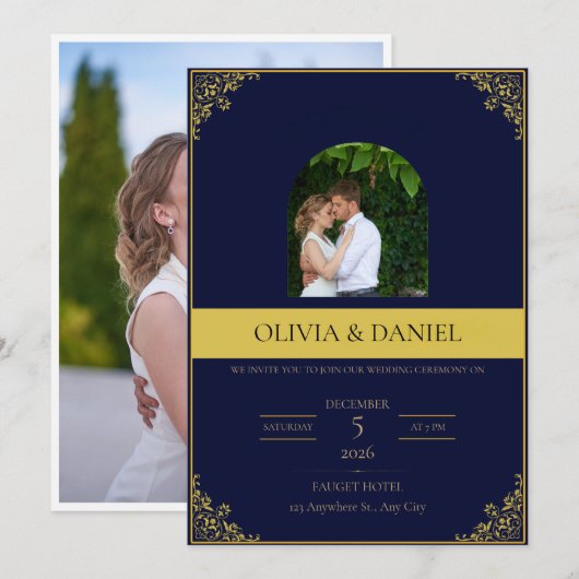 Faire-part de mariage élégant (Devant / Derrière)