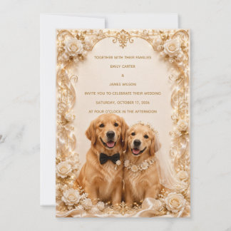 Faire-part de mariage élégant 3D Retriever du Gold