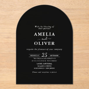 Faire-part de mariage élégant à arche noir minimal