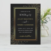 Faire-part de mariage élégant à cadre doré noir (Debout devant)