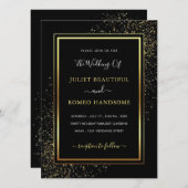 Faire-part de mariage élégant à cadre doré noir (Devant / Derrière)