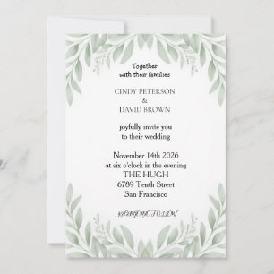Faire-part de mariage élégant à crête florale vert