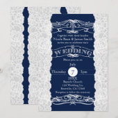 Faire-part de mariage élégant à dentelle bleue et  (Devant / Derrière)