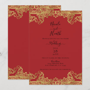 Faire-part de mariage élégant à dentelle rouge et