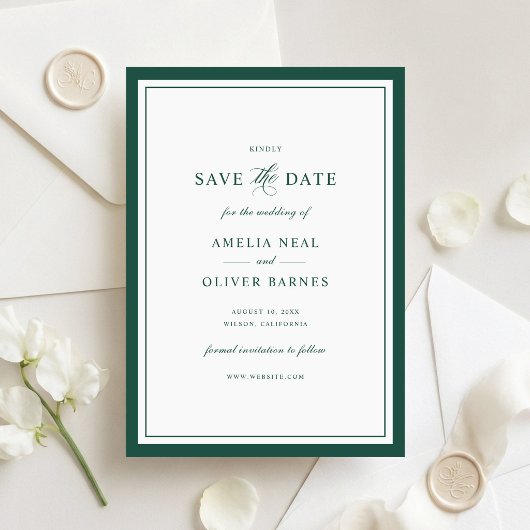 Faire-part de mariage élégant à encadrer vert chas