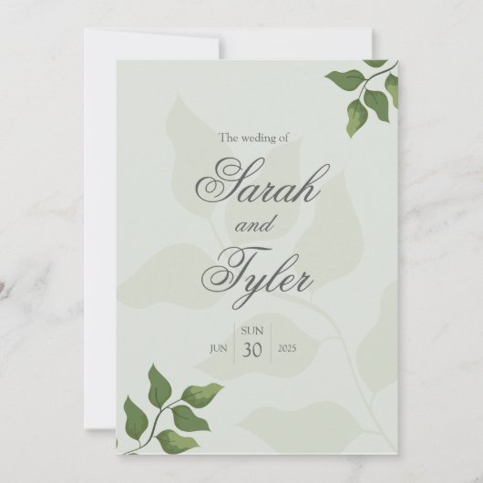 Faire-part de mariage élégant à feuillage vert boh (Devant)