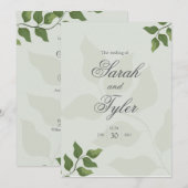 Faire-part de mariage élégant à feuillage vert boh (Devant / Derrière)