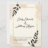 Faire-part de mariage élégant à feuille vert foncé (Devant)
