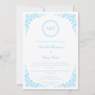 Faire-part de mariage élégant à fleurs bleues avec