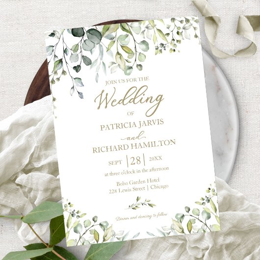 Faire-part de mariage élégant à la verdure d'eucal