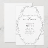 Faire-Part de Mariage Élégant à Main Feuillage Vin (Devant / Derrière)