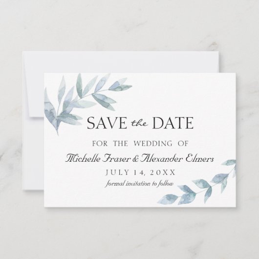 Faire-part de mariage élégant à motif de feuille a (Devant)