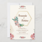 Faire-part de mariage élégant à motif floral et ca (Devant)