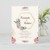 Faire-part de mariage élégant à motif floral et ca (Debout devant)