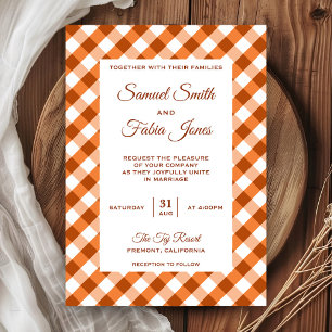 Faire-part de mariage élégant à motif gingham oran