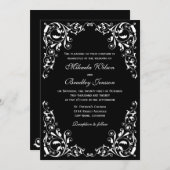 Faire-part de mariage élégant à perles noires et b (Devant / Derrière)