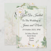 Faire-part de mariage élégant, aquarelle verte (Devant / Derrière)