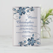 Faire-part de mariage élégant argent et bleu (Debout devant)