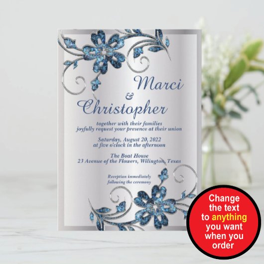 Faire-part de mariage élégant argent et bleu