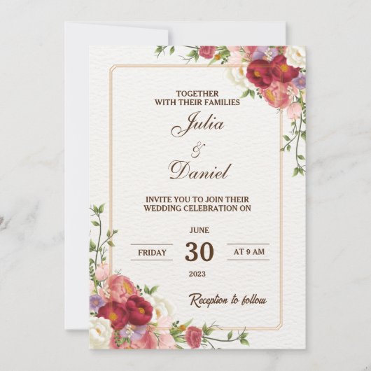 Faire-part de mariage élégant aux fleurs sauvages (Devant)