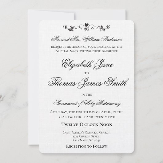 Faire-part de mariage élégant avec accent de cœur (Devant)