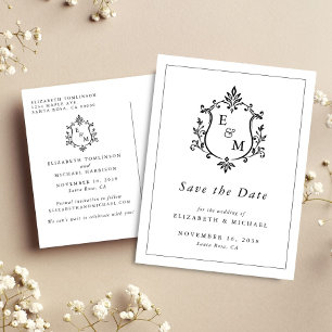 Faire-part de mariage élégant avec blason et monog