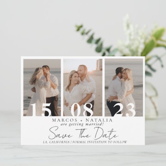 Faire-part de mariage élégant avec collage de phot (Debout devant)