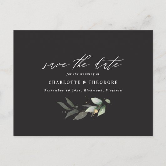 Faire-part de mariage élégant avec des fleurs de e (Devant)