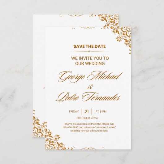 Faire-part de mariage élégant avec feuille d'or (Devant / Derrière)