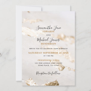 Faire-part de mariage élégant avec feuille d'or fa