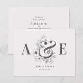 Faire-part de mariage élégant avec fleurs dessinée (Devant / Derrière)