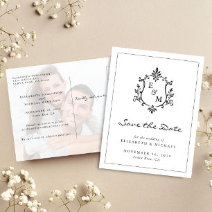 Faire-part de mariage élégant avec monogramme et b