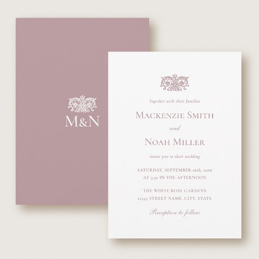 Faire-part de mariage élégant avec monogramme orné