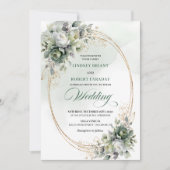 Faire-part de mariage élégant avec verdure dorée (Devant)
