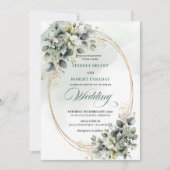 Faire-part de mariage élégant avec verdure et or (Devant)