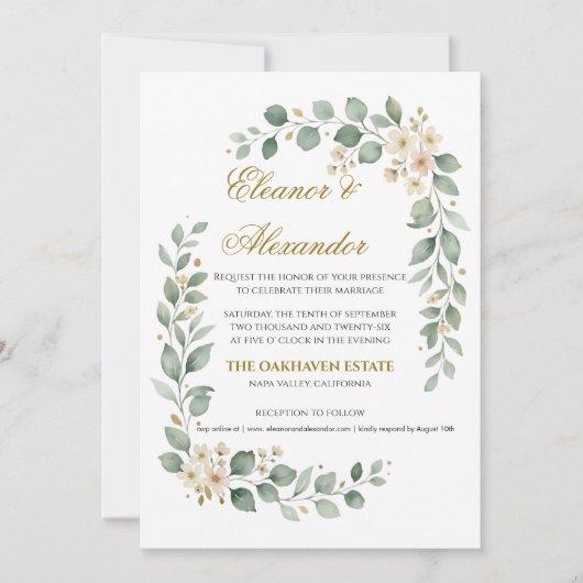 Faire-part de mariage élégant avec verdure modèle  (Devant)