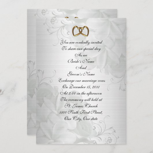 Faire-part de mariage élégant blanc floral (Devant / Derrière)