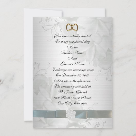 Faire-part de mariage élégant blanc floral (Devant)