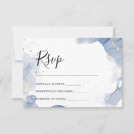 Faire-part de mariage élégant bleu et or minimalis (Devant)