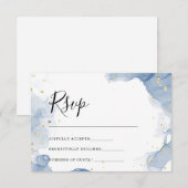 Faire-part de mariage élégant bleu et or minimalis (Devant / Derrière)